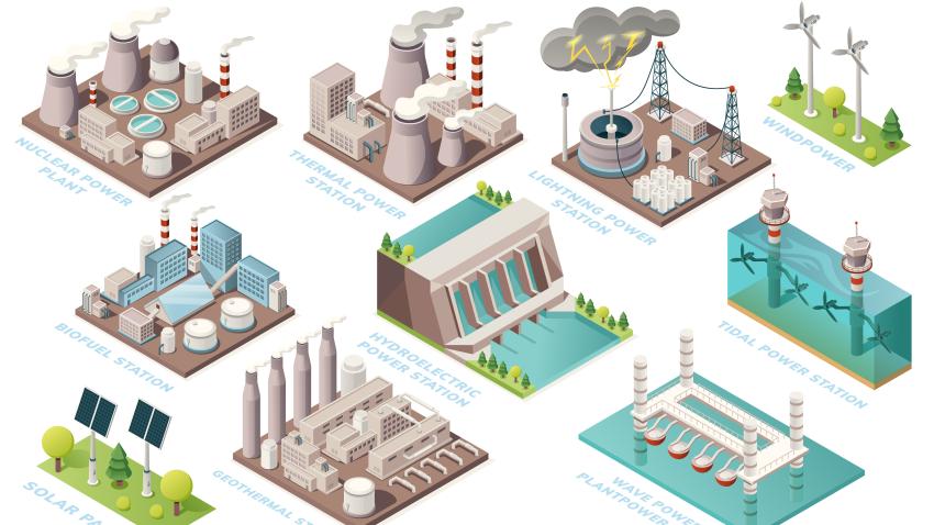 A collection of utilities like power plants, geothermal stations, solar farms, etc.