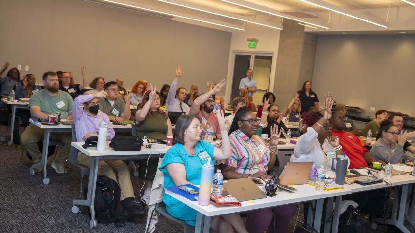 Teachers learn how to teach artificial intelligence (AI) to middle schoolers as a part of AI4GA at Georgia Tech. Photos by Terence Rushin/ College of Computing. 