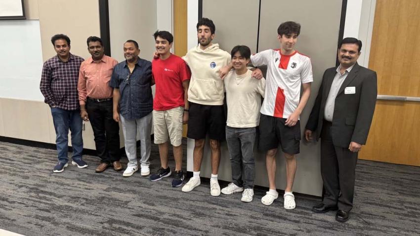 Elevance Healthcare’s Team DigitalTwin with Ryan Co, Sandro Karkusashvili, Adarsh Setty, and Jad Matthew Bardawil clinched first place at the hackathon. Photos by Troy Peace/ College of Computing.