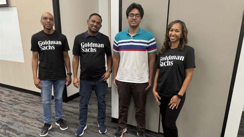 Goldman Sachs' finance track team won first place for Jeet Dekivadia's project Ramblin' Returns.