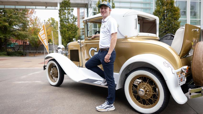 As the driver of the Wreck, Kistner juggled his and the car's busy schedules. Photos by Kevin Beasley/ College of Computing.