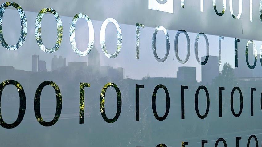 ATL skyline reflected in Binary Bridge