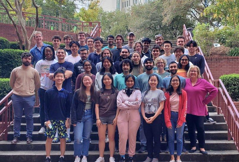 Group photo of CS 1332 teaching assistants at Georgia Tech on steps outside, Fall 22
