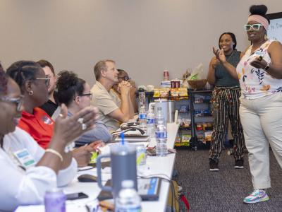 Teachers Amber Jones and Sharonda Haddock lead a part of AI4GA's fifth cohort. Photos by Terence Rushin/ College of Computing. 