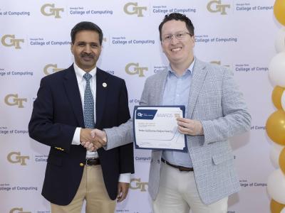 SCI's Pedro Feijóo García won the William D. “Bill” Leahy Outstanding Instructor award. Photos by Terence Rushin/ College of Computing. 