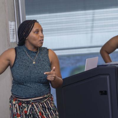 Teachers Amber Jones and Sharonda Haddock lead a part of AI4GA's fifth cohort. Photos by Terence Rushin/ College of Computing. 