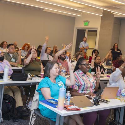 Teachers learn how to teach artificial intelligence (AI) to middle schoolers as a part of AI4GA at Georgia Tech. Photos by Terence Rushin/ College of Computing. 