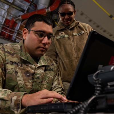 U.S. Army soldiers work on a mission.