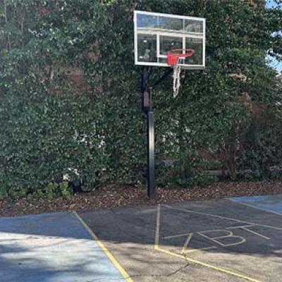 The basketball court is one of a few areas residents can unwind between working on projects.